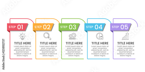 Infographic 5 steps to success. Line frame with label number. Presentation, Data, Plan and Strategy. Vector illustration.
