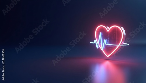3D-Rendered Holographic Heart Symbol with a Pulse Line Wrapped Around It