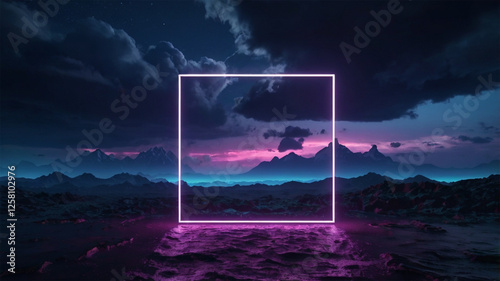 Cyberpunk Fantasy Terrain – 3D Neon Glow, Dark Mountains & Thunderous Sky