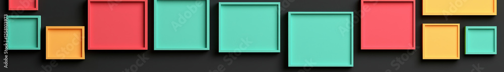 Colorful geometric frames arranged on black background with modern aesthetic Colorful geometric frames arranged on black background with modern aesthetic