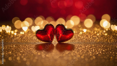 Saint Valentine’s Day Background – Warm Golden Glow with Romantic Hearts