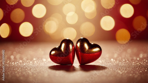 Beautiful Red Hearts on Golden Bokeh – Love & Romance Festive Backdrop