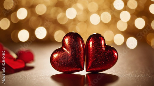 Glowing Heart-Shaped Bokeh – Golden & Red Valentine’s Day Celebration