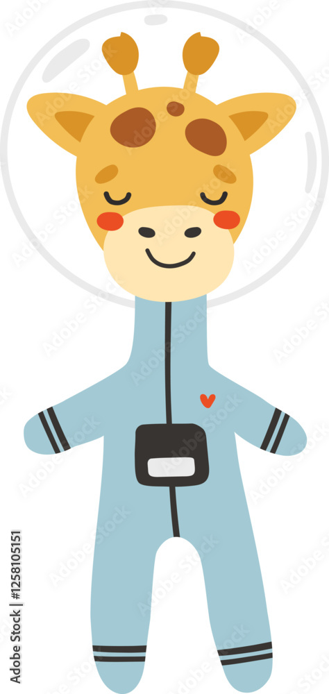 Cute giraffe animal in space, animal dressed in cosmonaut suit, isolated vector Cute giraffe animal in space, animal dressed in cosmonaut suit, isolated vector
