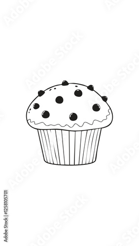 Muffin Food Eatery Meal Coloring Kid Book Page in Black and White. Monochrome and Colored Samples
