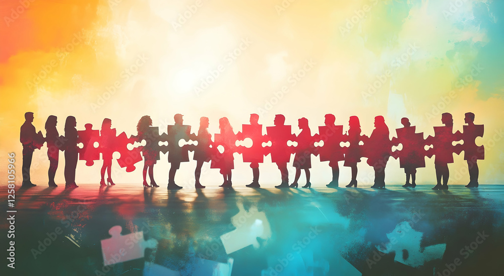 Diverse Team Connecting Puzzle Pieces Unity Concept Illustration