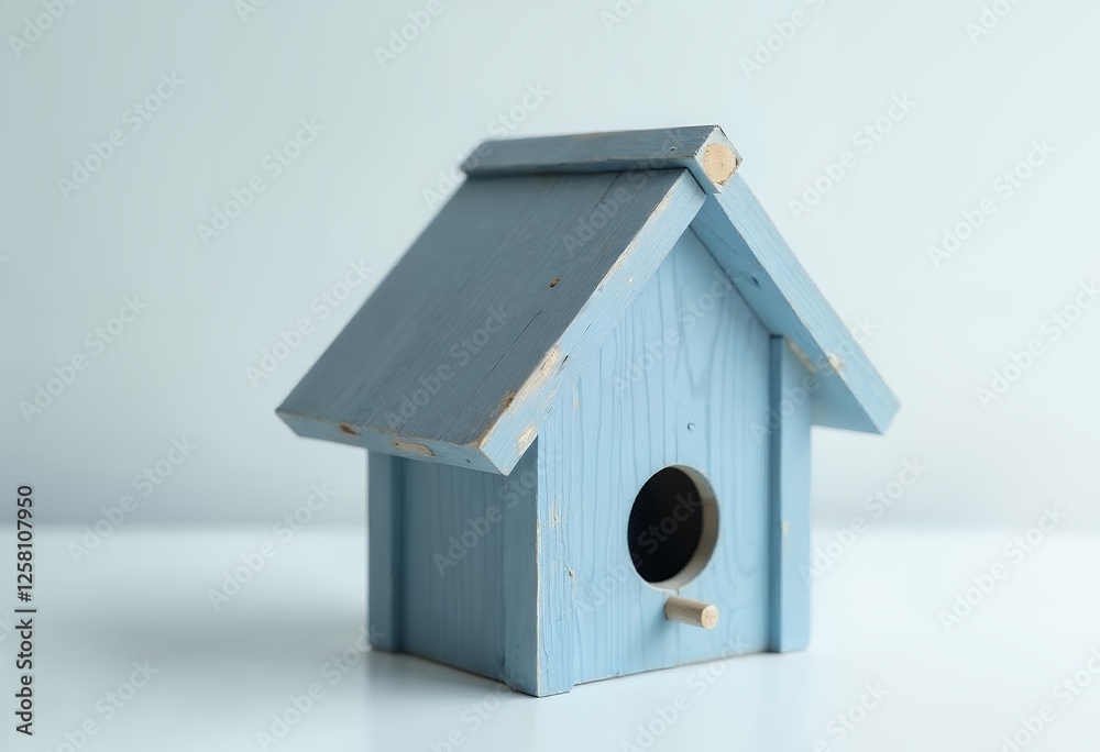 Wooden Birdhouse with Blue Paint for Garden Decoration or Craft Project Wooden Birdhouse with Blue Paint for Garden Decoration or Craft Project