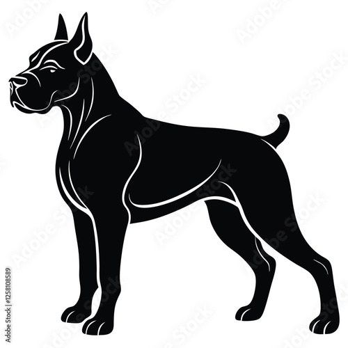 A vector silhouette of a Boxer dog in a powerful stride, 