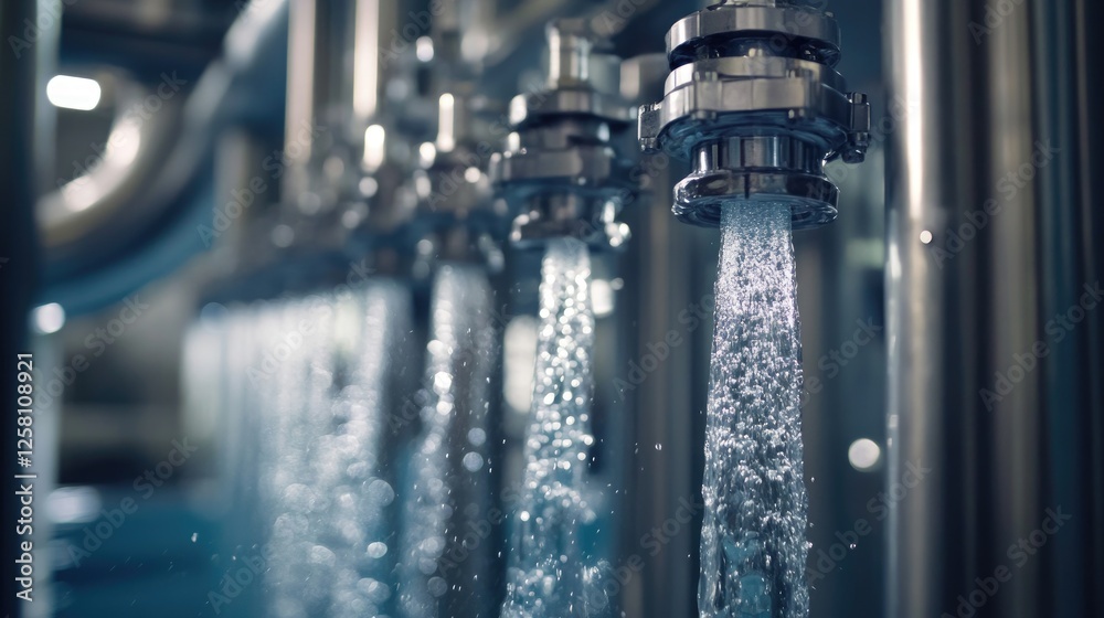 Detailed shot of water flowing through reverse osmosis filters, showing the intricate process of purification and the smooth, clear output. Detailed shot of water flowing through reverse osmosis filters, showing the intricate process of purification and the smooth, clear output.