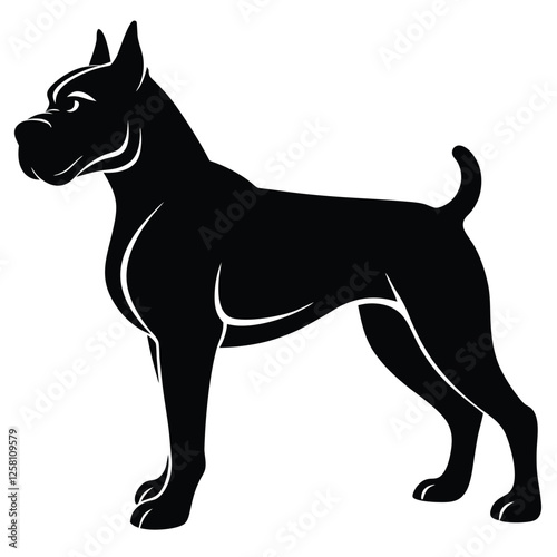 A vector silhouette of a Boxer dog in a powerful stride, 
