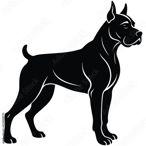A vector silhouette of a Boxer dog in a powerful stride, 