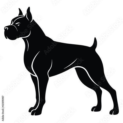 A vector silhouette of a Boxer dog in a powerful stride, 