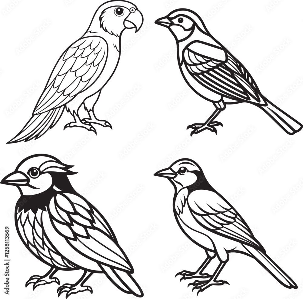 Obraz premium line art sparrow robin image 