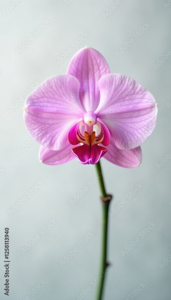 Obraz premium A delicate orchid blooming against the subtle beauty of an abstract white background, white background, flower, refinement
