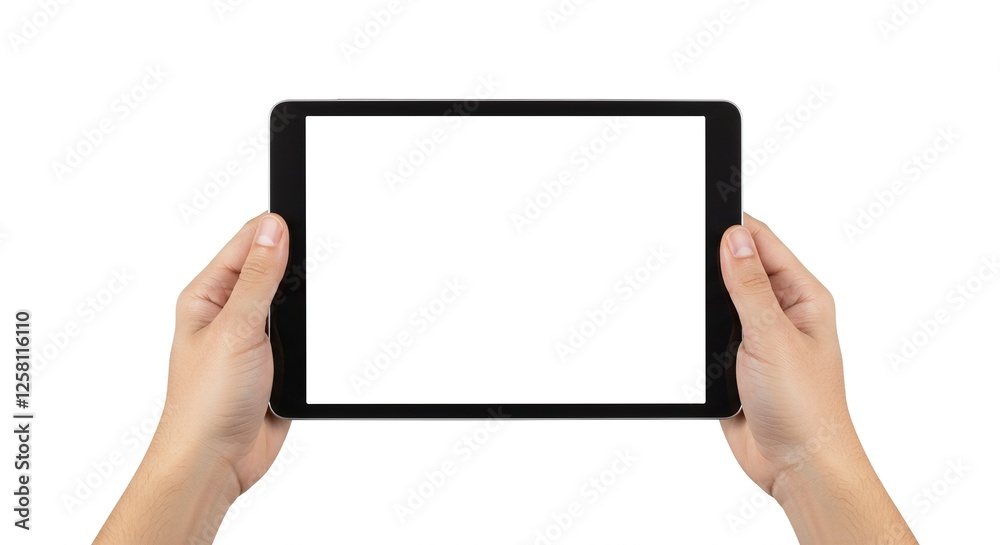 Hands Holding Tablet with Blank Screen for App or Website Presentation Hands Holding Tablet with Blank Screen for App or Website Presentation