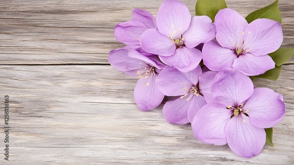 Floral Harmony Grouping of Delicate Purple Flowers on Rustic Wooden Surface Serene Botanical Beauty Floral Harmony Grouping of Delicate Purple Flowers on Rustic Wooden Surface Serene Botanical Beauty