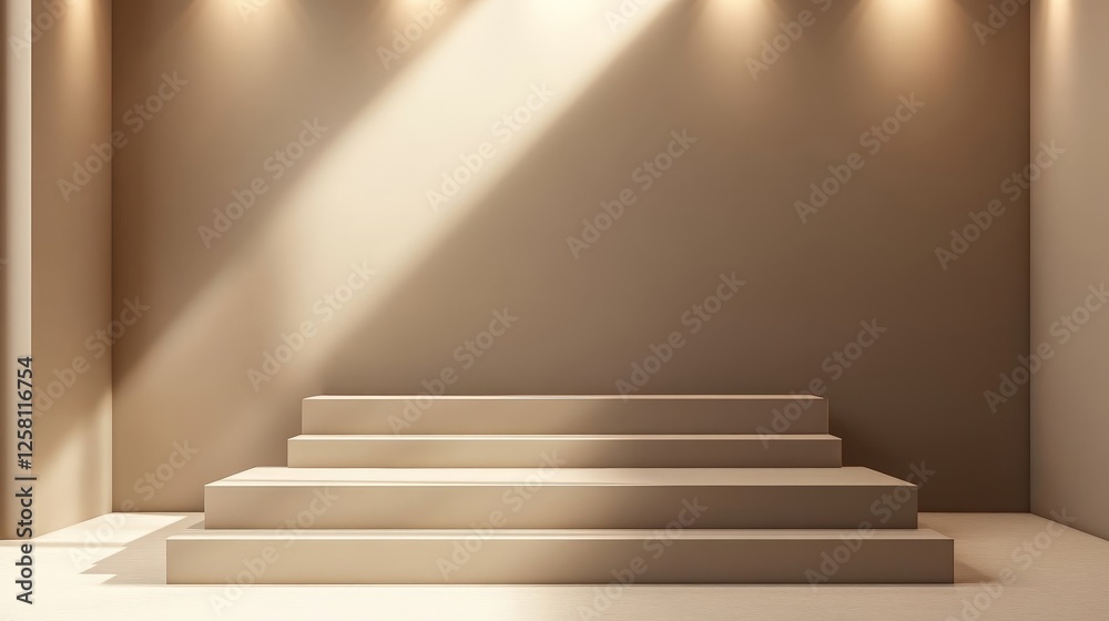 Elegant display platform with soft lighting in a modern interior space Elegant display platform with soft lighting in a modern interior space