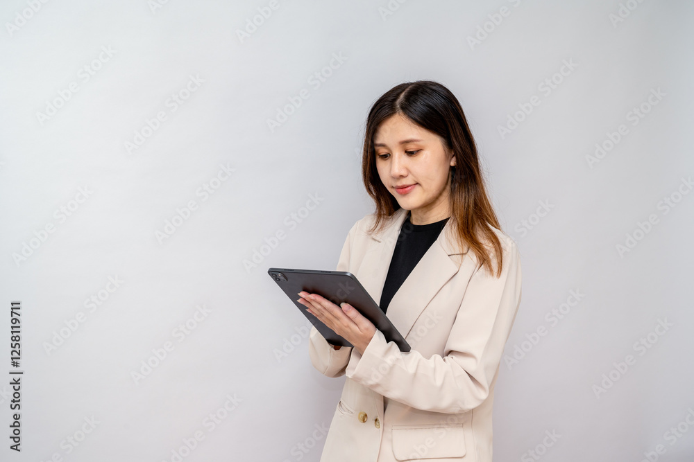Businesswoman Using Digital Tablet with Stylus for Work,Professional Woman Writing on a Tablet in a Corporate Setting Businesswoman Using Digital Tablet with Stylus for Work,Professional Woman Writing on a Tablet in a Corporate Setting