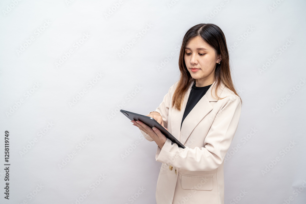 Businesswoman Using Digital Tablet with Stylus for Work,Professional Woman Writing on a Tablet in a Corporate Setting Businesswoman Using Digital Tablet with Stylus for Work,Professional Woman Writing on a Tablet in a Corporate Setting