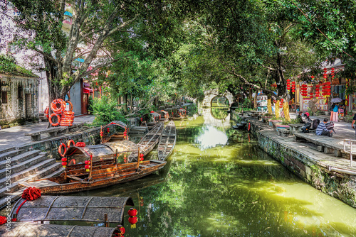 Foshan city, Guangdong, China. Fengjian Water Township (Fengjian Village). The village has a long history and features historic sites throughout. Typical Lingnan style water town.
