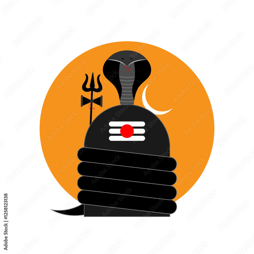 Φωτογραφία Vector illustration of Snake wrapped around Shiva Lingam with trident on transpa