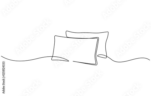 Pillow continuous one line drawing, One single line drawing of a pillow on a white background.
