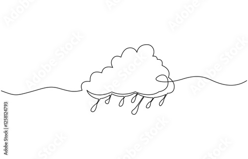 Continuous one line editable drawing of thundercloud and lightning, Single continuous line art rainy stormy cloud. Sad emotional cloudy weather lightning design concept.