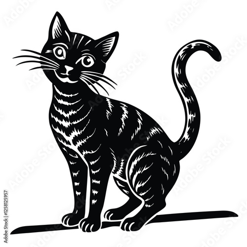 The cat should be standing on its hind legs or perched on a surface 