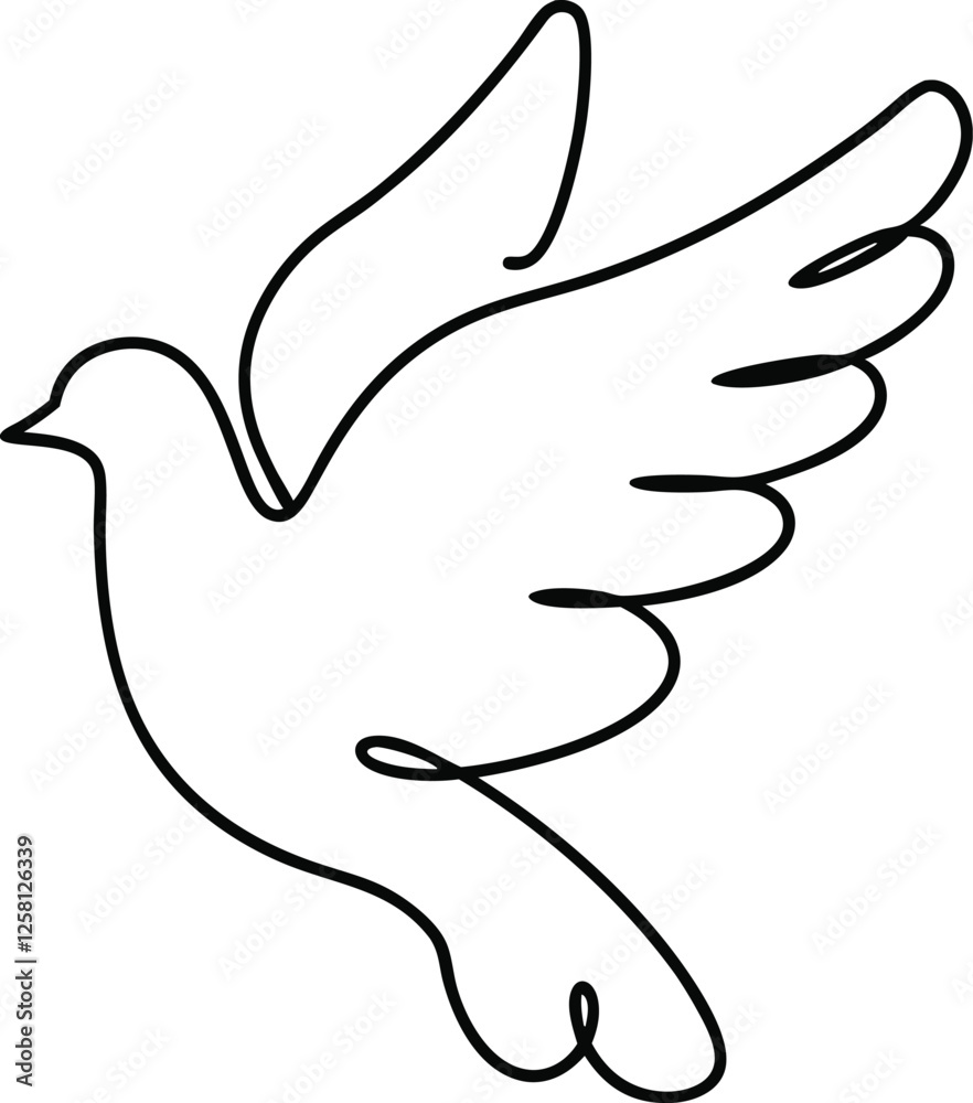 Singleline drawing, peaceful dove, flying, wings, freedom, hope, peace, symbol, serenity, art Singleline drawing, peaceful dove, flying, wings, freedom, hope, peace, symbol, serenity, art