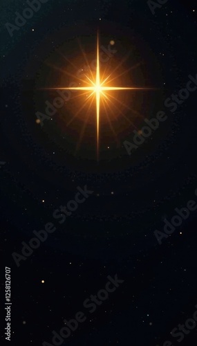 A single golden star shining brightly against a deep black background with slight shadows and ambient glow, night, star, light