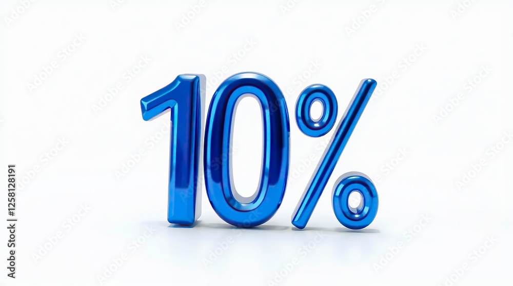Shiny Blue Ten Percent Symbol on White Background for Discount Offers Shiny Blue Ten Percent Symbol on White Background for Discount Offers