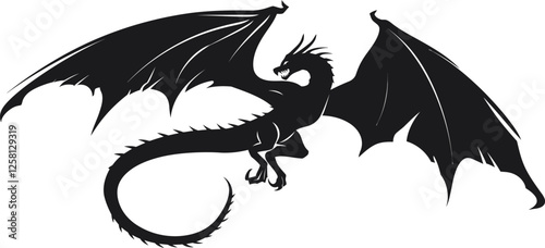 Flying dragon silhouette in black color. Vector template design.