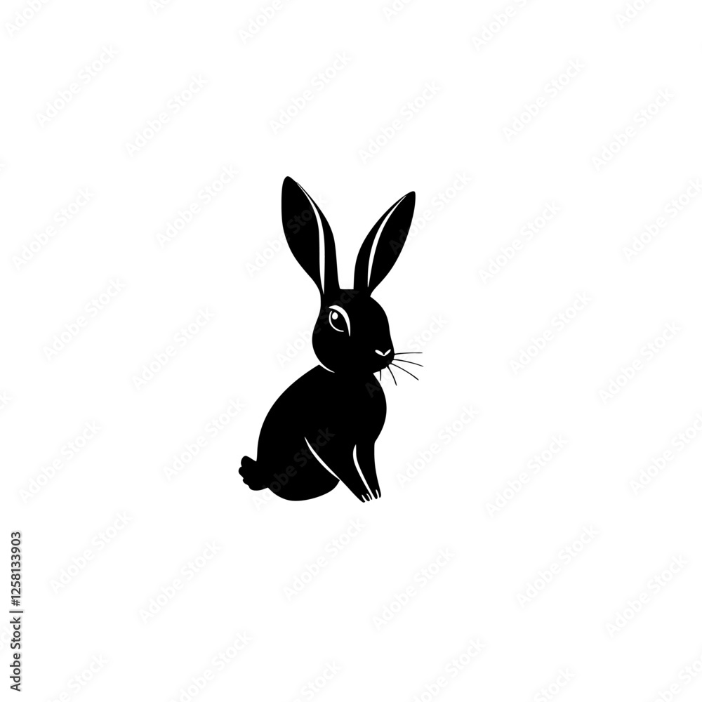 Black and White Rabbit Silhouette Against White Background. Black and White Rabbit Silhouette Against White Background.