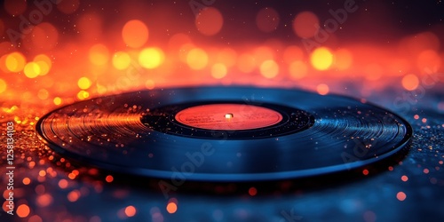 Vintage Vinyl Record with Sparkling Bokeh Background