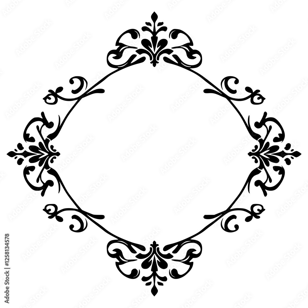 Ornate, Black and white floral design for a decorative circular frame. Ornate, Black and white floral design for a decorative circular frame.