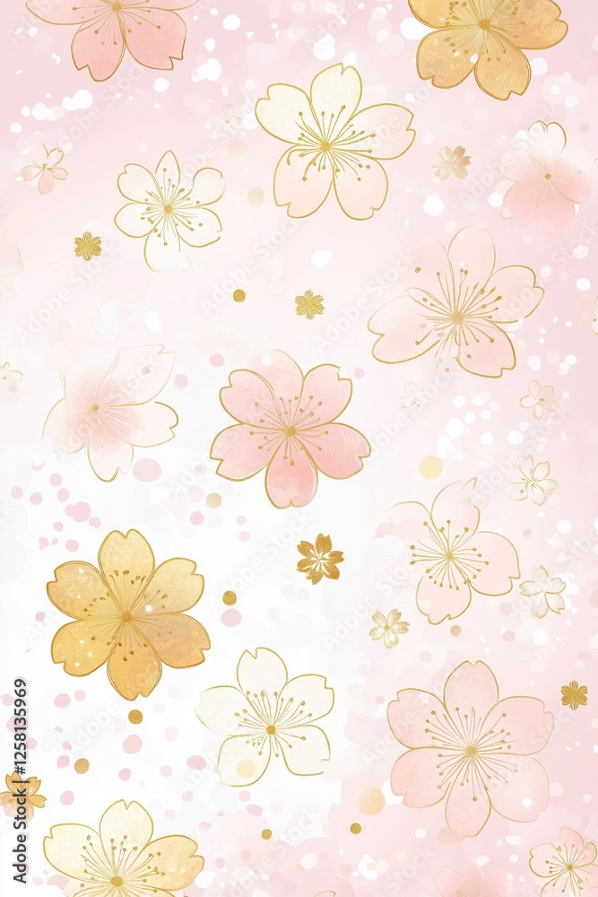 Golden flowers pattern japanese style art background decorative wallpaper
