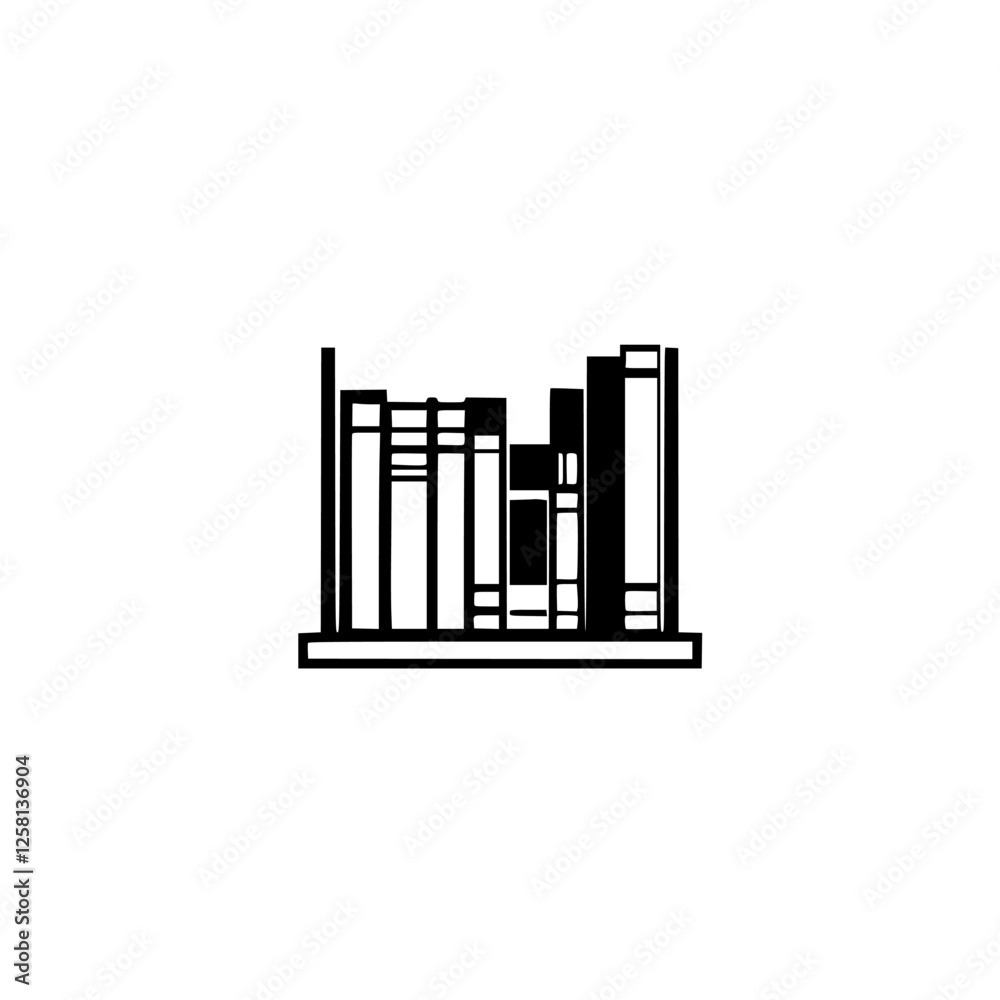 Minimalist illustration of a bookshelf filled with books, black and white, graphic, simple, structured. Minimalist illustration of a bookshelf filled with books, black and white, graphic, simple, structured.