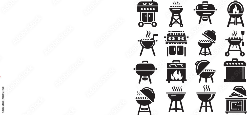 Fototapeta premium Grill BBQ icon silhouette set. Charcoal grills, Gas grills, and Wood fired grills Vector illustration