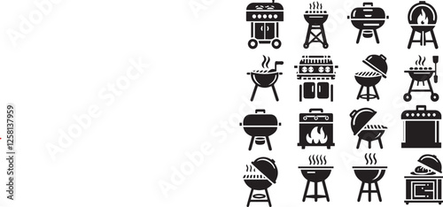 Grill BBQ icon silhouette set. Charcoal grills, Gas grills, and Wood fired grills Vector illustration