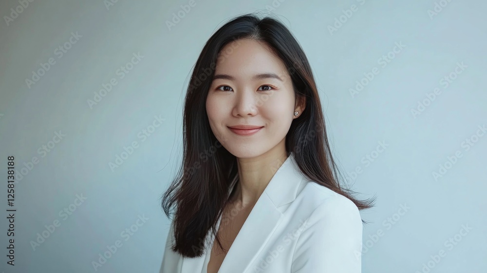 Woman smiling, portrait, light background, office Woman smiling, portrait, light background, office