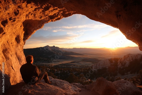 Sunset view from a cave overlooking mountain landscape in Boulder