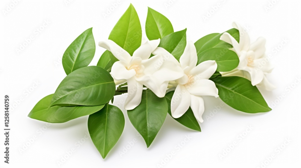 Obraz premium Isolated Jasmine Flower with Greenery on White Background