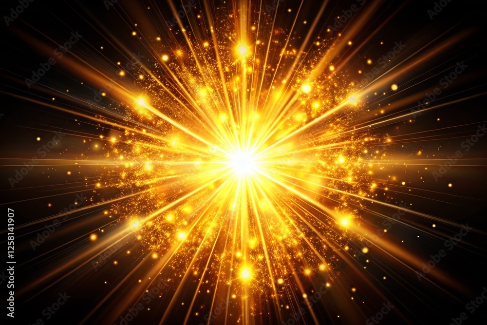 Golden Light Explosion, Fireworks Burst, Bright Flash, Sparkling Rays, Isolated Black Background Golden Light Explosion, Fireworks Burst, Bright Flash, Sparkling Rays, Isolated Black Background