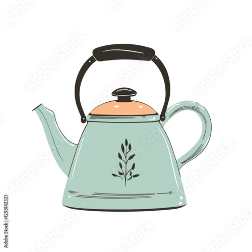 Kettle Flat vector illustration of teapot isolated on white background Travel iron kettle, field kitchen