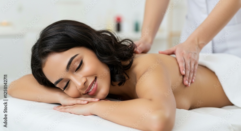 Woman Relaxing with Back Massage at Spa for Wellness and Therapy Woman Relaxing with Back Massage at Spa for Wellness and Therapy