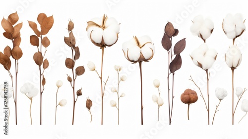 Cotton Plant Flower Isolated on White Background