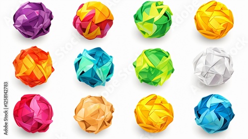 Crumpled Paper Balls Cut Out on Isolated White Background