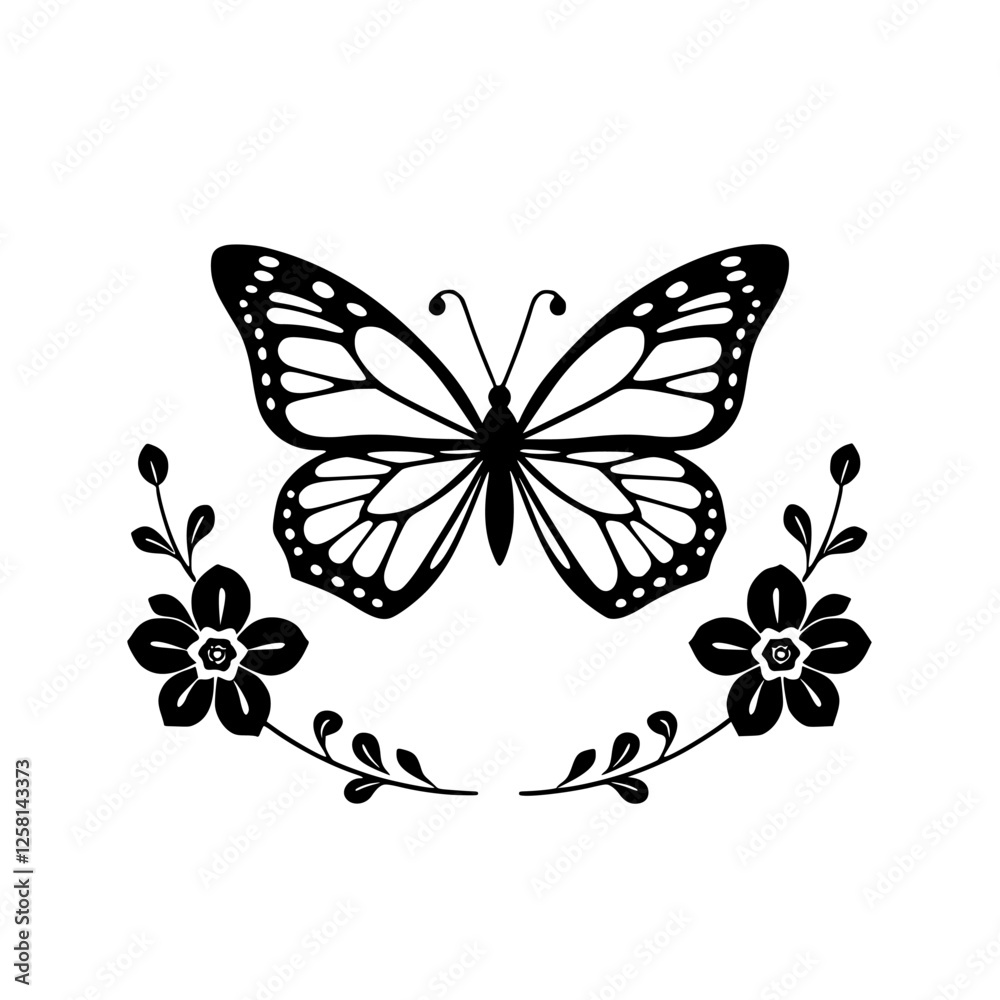 Obraz premium Elegant Black and White Butterfly with Floral Motif