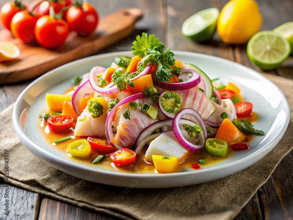 Gourmet Mexican Fish Ceviche: Vibrant Seafood Dish with Copy Space Gourmet Mexican Fish Ceviche: Vibrant Seafood Dish with Copy Space