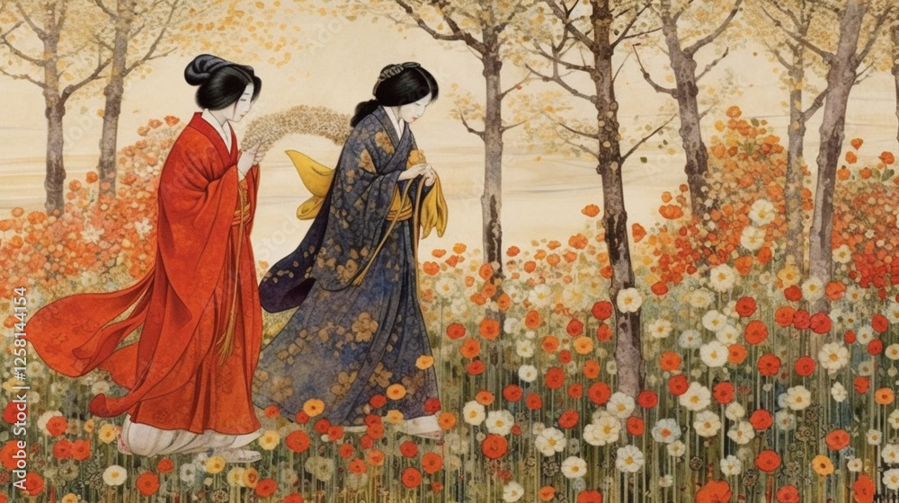 A walk in a park with trees blooming on a spring day A walk in a park with trees blooming on a spring day